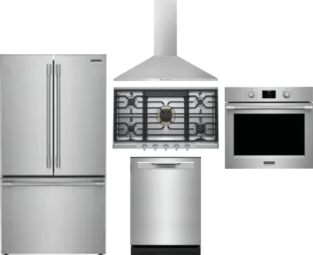 5 Piece Package Includes Refrigerator, Cooktop, Wall Oven, Hood And Dishwasher