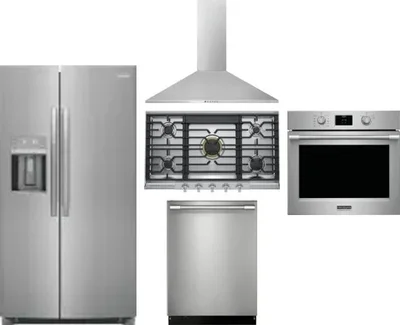 5 Piece Package Includes Refrigerator, Cooktop, Wall Oven, Hood And Dishwasher