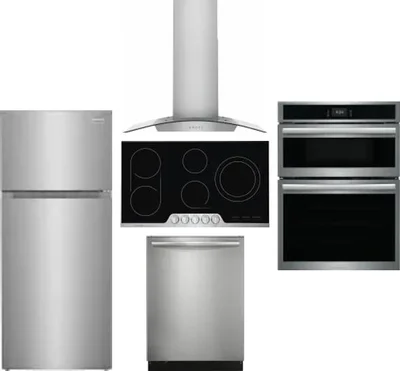 5 Piece Package Includes Refrigerator, Cooktop, Wall Oven, Hood And Dishwasher