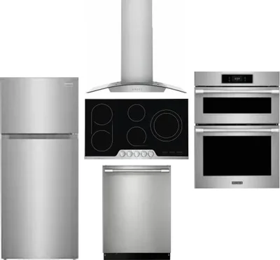 5 Piece Package Includes Refrigerator, Cooktop, Wall Oven, Hood And Dishwasher