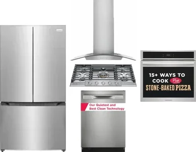 5 Piece Package Includes Refrigerator, Cooktop, Wall Oven, Hood And Dishwasher