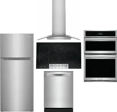 5 Piece Package Includes Refrigerator, Cooktop, Wall Oven, Hood And Dishwasher