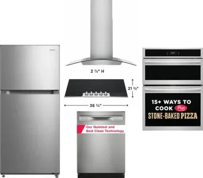 5 Piece Package Includes Refrigerator, Cooktop, Wall Oven, Hood And Dishwasher