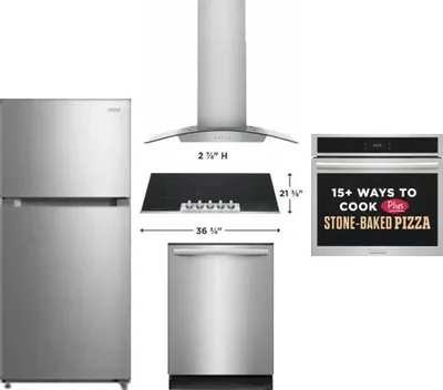 5 Piece Package Includes Refrigerator, Cooktop, Wall Oven, Hood And Dishwasher