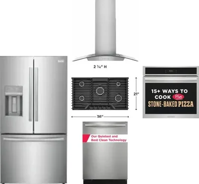 5 Piece Package Includes Refrigerator, Cooktop, Wall Oven, Hood And Dishwasher