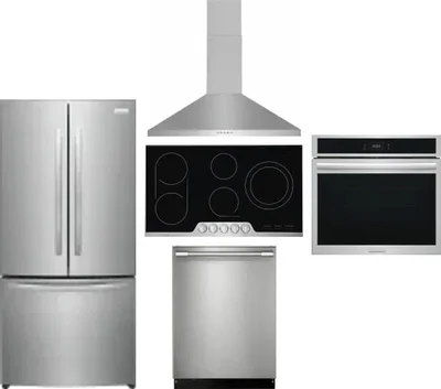 5 Piece Package Includes Refrigerator, Cooktop, Wall Oven, Hood And Dishwasher