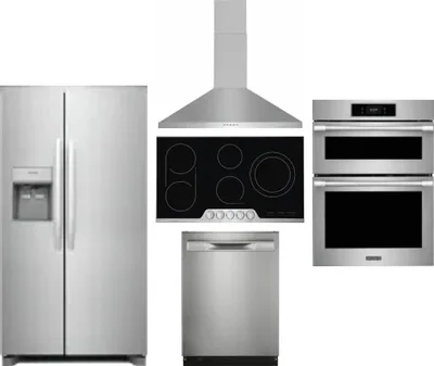 5 Piece Package Includes Refrigerator, Cooktop, Wall Oven, Hood And Dishwasher