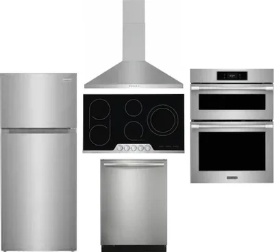 5 Piece Package Includes Refrigerator, Cooktop, Wall Oven, Hood And Dishwasher