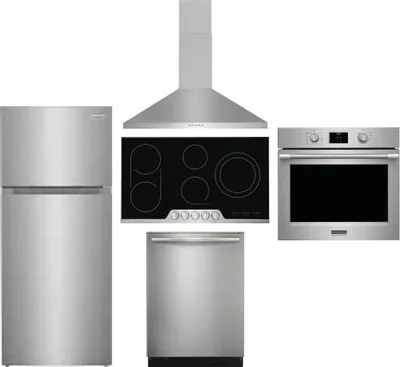5 Piece Package Includes Refrigerator, Cooktop, Wall Oven, Hood And Dishwasher