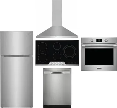 5 Piece Package Includes Refrigerator, Cooktop, Wall Oven, Hood And Dishwasher
