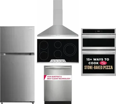 5 Piece Package Includes Refrigerator, Cooktop, Wall Oven, Hood And Dishwasher