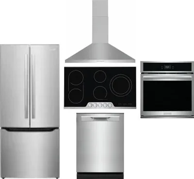 5 Piece Package Includes Refrigerator, Cooktop, Wall Oven, Hood And Dishwasher