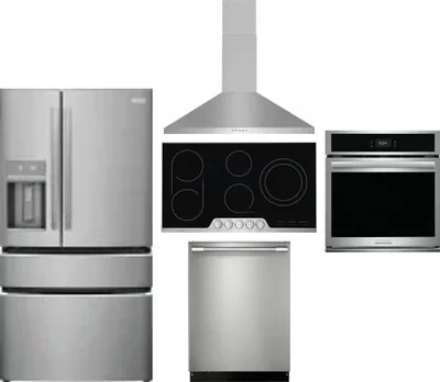 5 Piece Package Includes Refrigerator, Cooktop, Wall Oven, Hood And Dishwasher