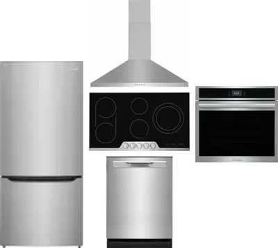 5 Piece Package Includes Refrigerator, Cooktop, Wall Oven, Hood And Dishwasher