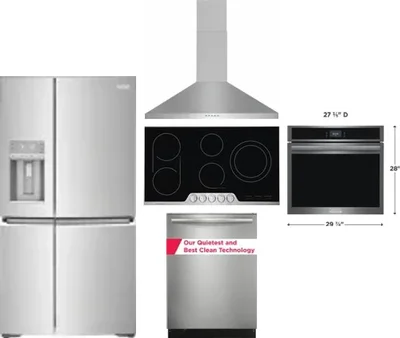 5 Piece Package Includes Refrigerator, Cooktop, Wall Oven, Hood And Dishwasher