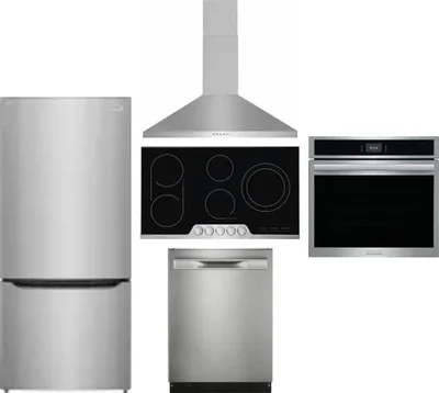 5 Piece Package Includes Refrigerator, Cooktop, Wall Oven, Hood And Dishwasher