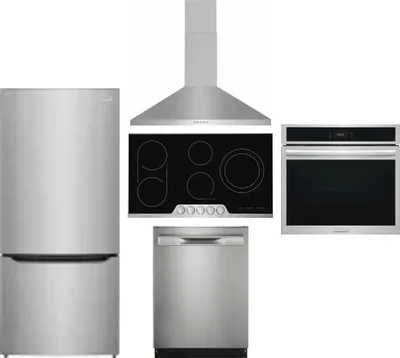 5 Piece Package Includes Refrigerator, Cooktop, Wall Oven, Hood And Dishwasher