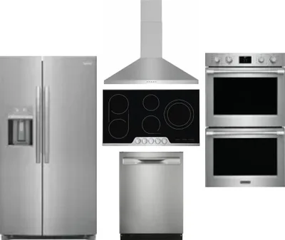 5 Piece Package Includes Refrigerator, Cooktop, Wall Oven, Hood And Dishwasher