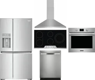 5 Piece Package Includes Refrigerator, Cooktop, Wall Oven, Hood And Dishwasher