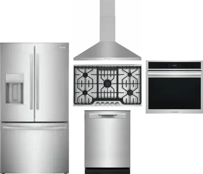 5 Piece Package Includes Refrigerator, Cooktop, Wall Oven, Hood And Dishwasher