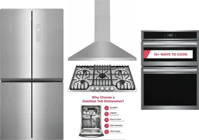 5 Piece Package Includes Refrigerator, Cooktop, Wall Oven, Hood And Dishwasher