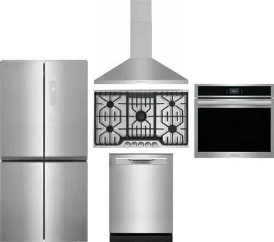 5 Piece Package Includes Refrigerator, Cooktop, Wall Oven, Hood And Dishwasher