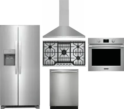 5 Piece Package Includes Refrigerator, Cooktop, Wall Oven, Hood And Dishwasher