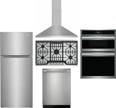 5 Piece Package Includes Refrigerator, Cooktop, Wall Oven, Hood And Dishwasher