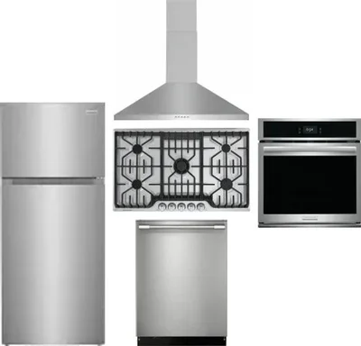 5 Piece Package Includes Refrigerator, Cooktop, Wall Oven, Hood And Dishwasher