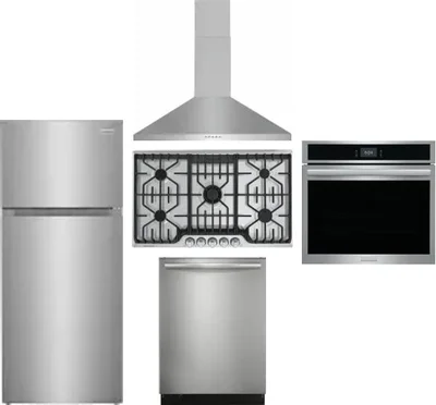5 Piece Package Includes Refrigerator, Cooktop, Wall Oven, Hood And Dishwasher