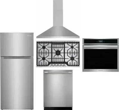 5 Piece Package Includes Refrigerator, Cooktop, Wall Oven, Hood And Dishwasher