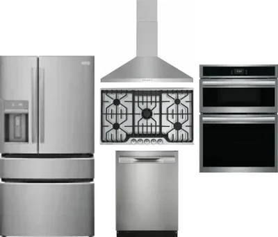 5 Piece Package Includes Refrigerator, Cooktop, Wall Oven, Hood And Dishwasher