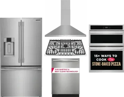 5 Piece Package Includes Refrigerator, Cooktop, Wall Oven, Hood And Dishwasher