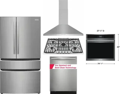 5 Piece Package Includes Refrigerator, Cooktop, Wall Oven, Hood And Dishwasher