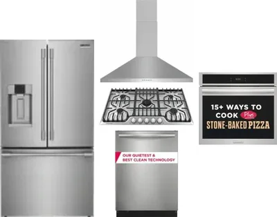 5 Piece Package Includes Refrigerator, Cooktop, Wall Oven, Hood And Dishwasher