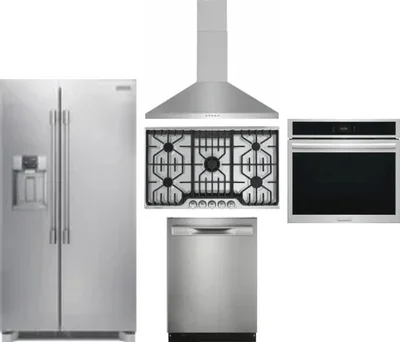 5 Piece Package Includes Refrigerator, Cooktop, Wall Oven, Hood And Dishwasher