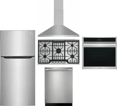 5 Piece Package Includes Refrigerator, Cooktop, Wall Oven, Hood And Dishwasher