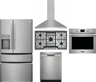5 Piece Package Includes Refrigerator, Cooktop, Wall Oven, Hood And Dishwasher