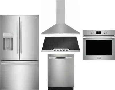 5 Piece Package Includes Refrigerator, Cooktop, Wall Oven, Hood And Dishwasher