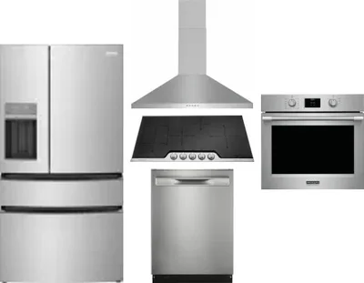 5 Piece Package Includes Refrigerator, Cooktop, Wall Oven, Hood And Dishwasher