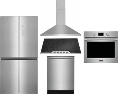 5 Piece Package Includes Refrigerator, Cooktop, Wall Oven, Hood And Dishwasher