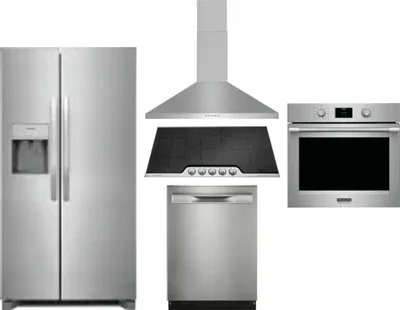 5 Piece Package Includes Refrigerator, Cooktop, Wall Oven, Hood And Dishwasher