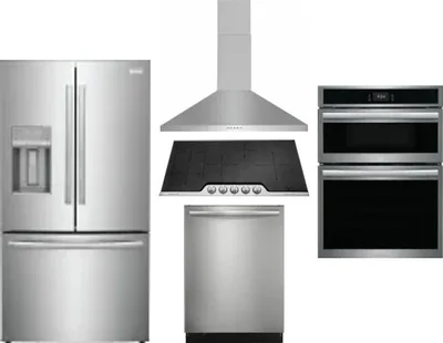 5 Piece Package Includes Refrigerator, Cooktop, Wall Oven, Hood And Dishwasher