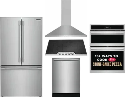 5 Piece Package Includes Refrigerator, Cooktop, Wall Oven, Hood And Dishwasher