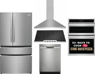 5 Piece Package Includes Refrigerator, Cooktop, Wall Oven, Hood And Dishwasher