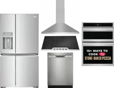 5 Piece Package Includes Refrigerator, Cooktop, Wall Oven, Hood And Dishwasher