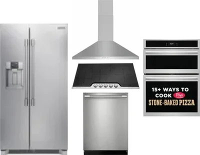 5 Piece Package Includes Refrigerator, Cooktop, Wall Oven, Hood And Dishwasher