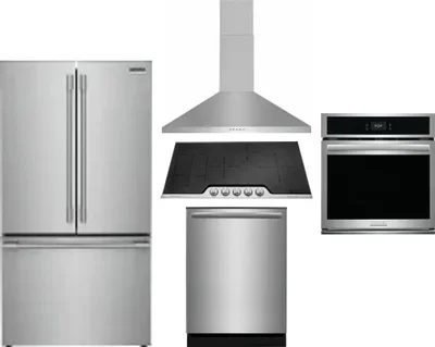 5 Piece Package Includes Refrigerator, Cooktop, Wall Oven, Hood And Dishwasher