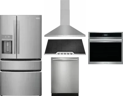 5 Piece Package Includes Refrigerator, Cooktop, Wall Oven, Hood And Dishwasher