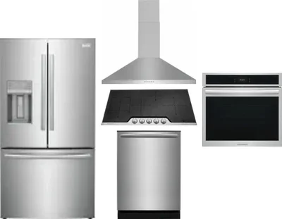 5 Piece Package Includes Refrigerator, Cooktop, Wall Oven, Hood And Dishwasher